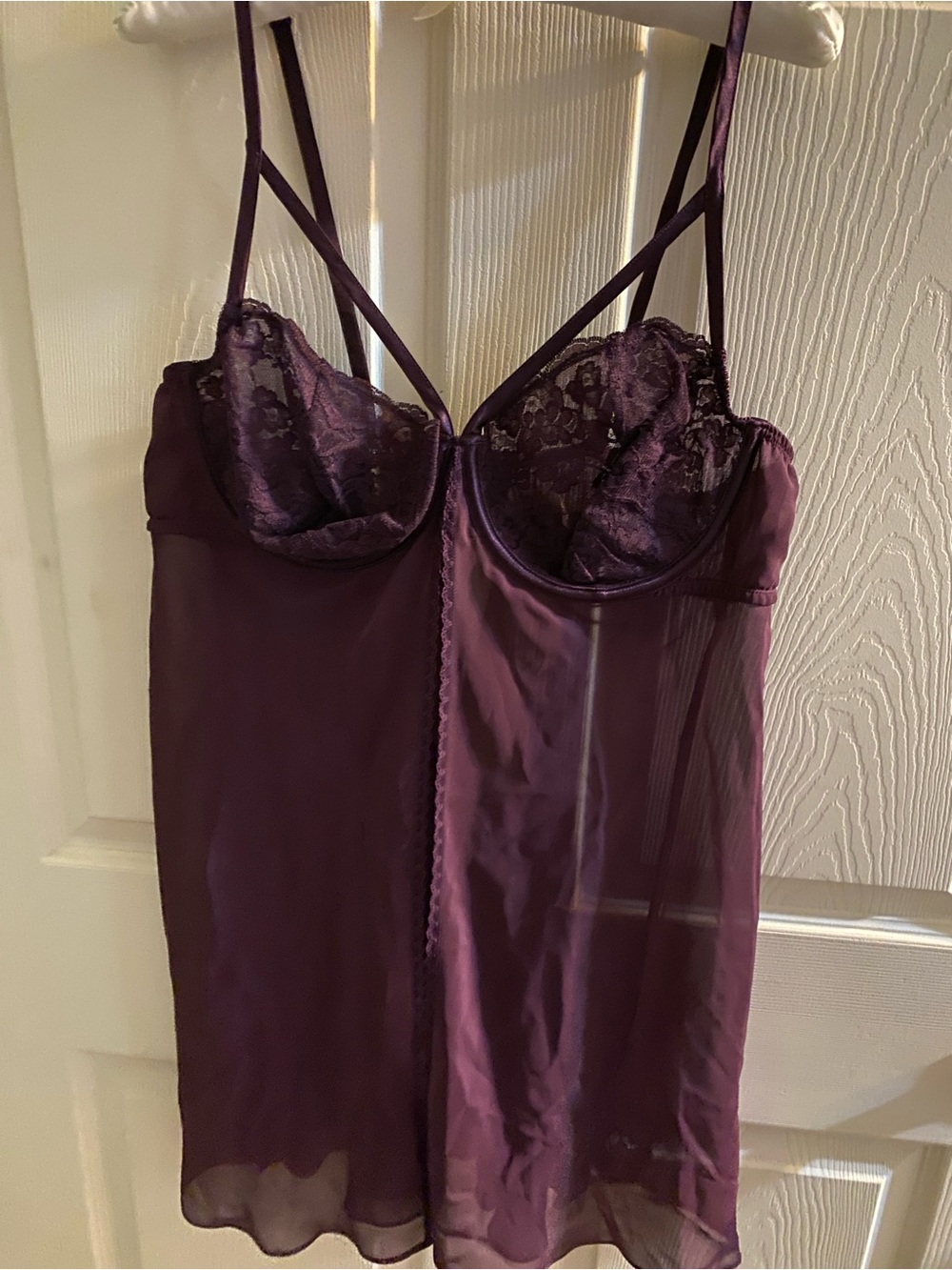 Cacique Plum Lace & Sheer Babydoll Chemise